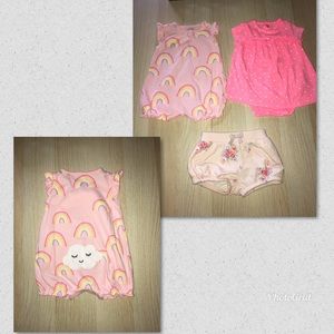 3 months Carter’s rompers and Oshkosh shorts